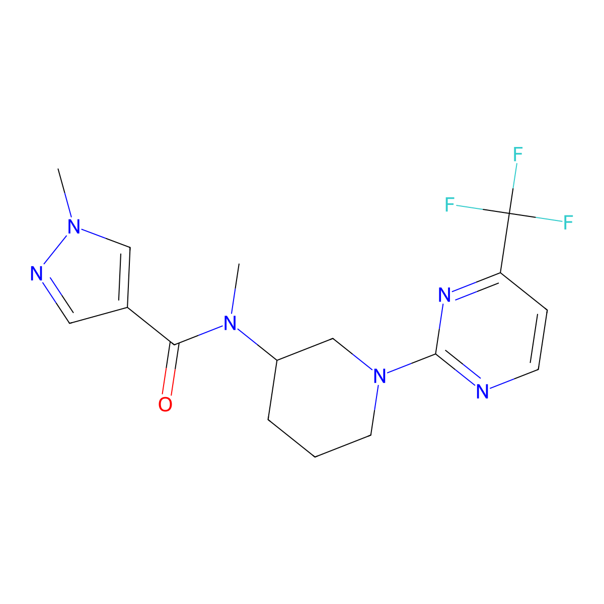 N,1-dimethyl-N-[1-[4-(trifluoromethyl)pyrimidin-2-yl]piperidin-3-yl]pyrazole-4-carboxamide molecular structure, CAS 3082115-37-2