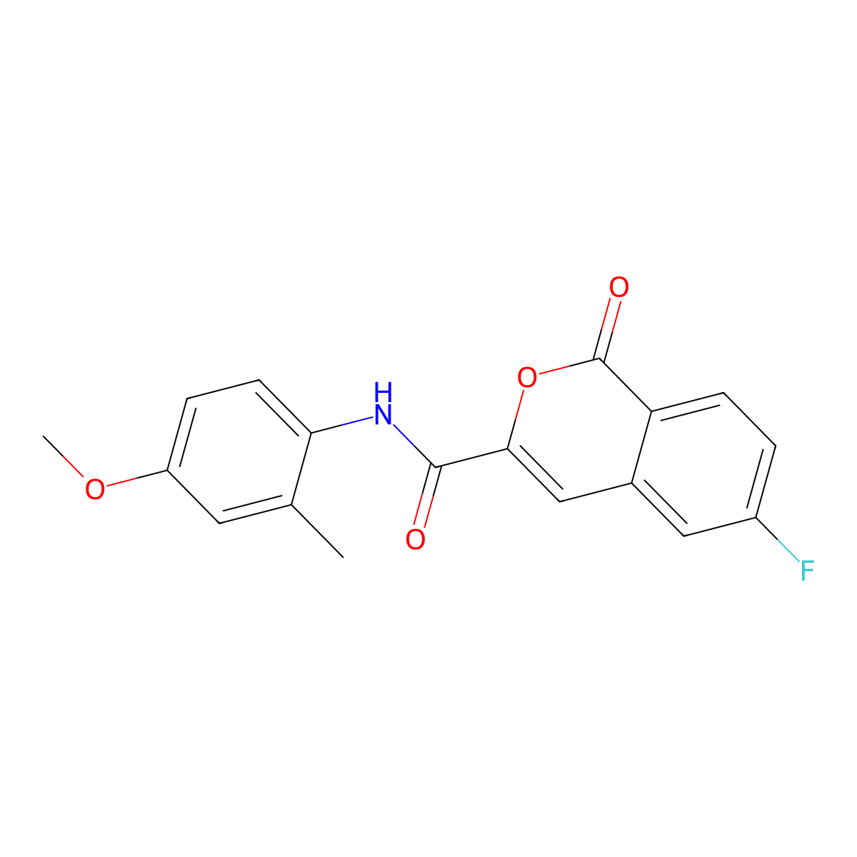 6-fluoro-N-(4-methoxy-2-methylphenyl)-1-oxoisochromene-3-carboxamide molecular structure, CAS 3082117-41-4