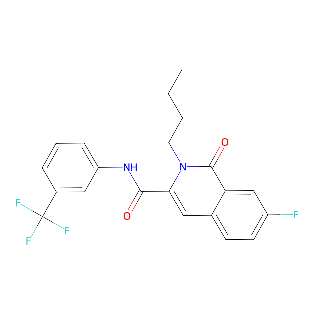 2-butyl-7-fluoro-1-oxo-N-[3-(trifluoromethyl)phenyl]isoquinoline-3-carboxamide molecular structure, CAS 3082117-64-1