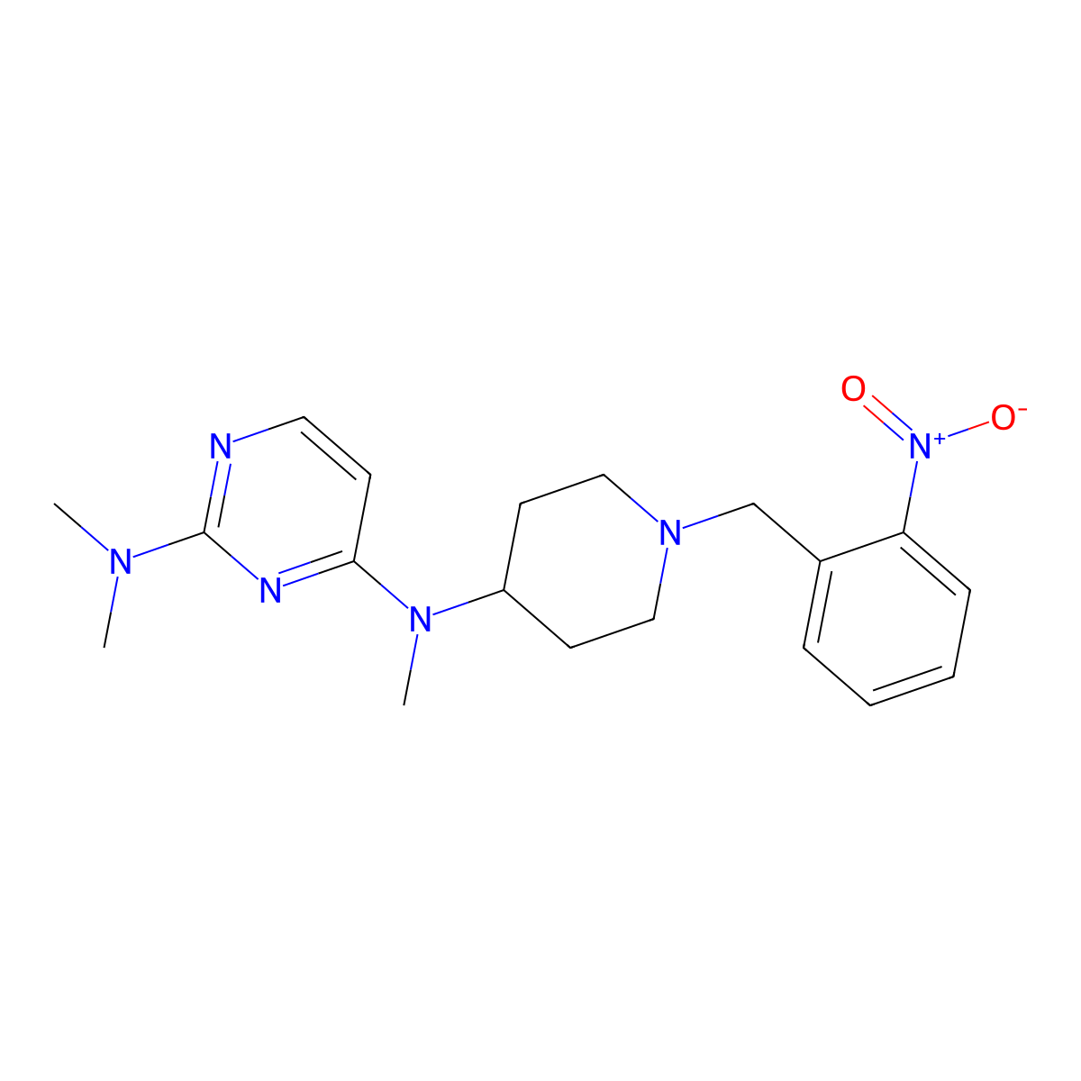 2-N,2-N,4-N-trimethyl-4-N-[1-[(2-nitrophenyl)methyl]piperidin-4-yl]pyrimidine-2,4-diamine molecular structure, CAS 3082118-59-7