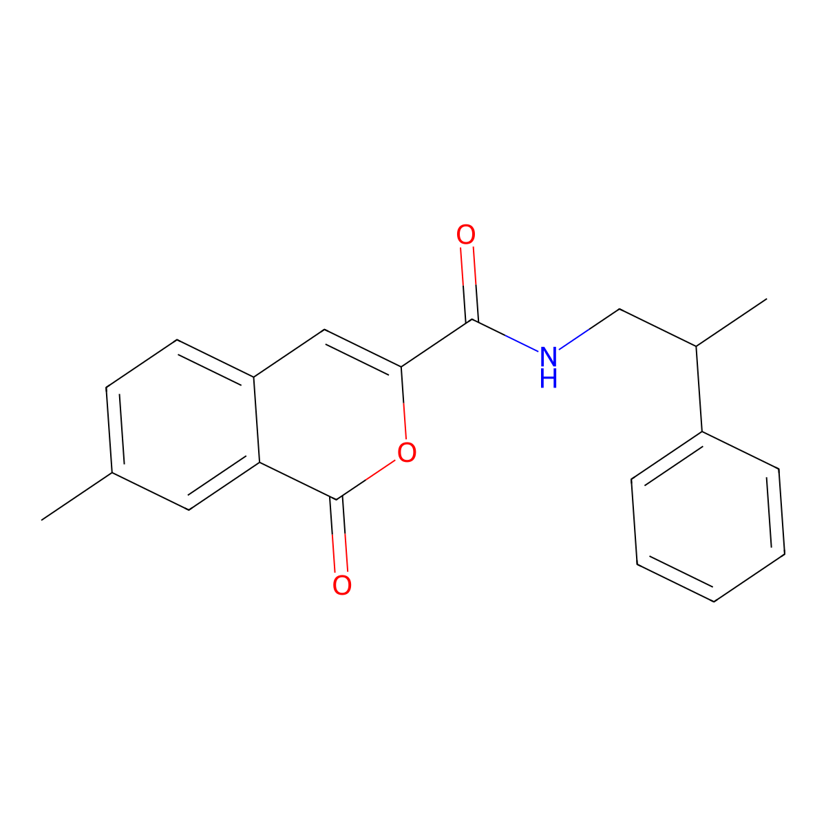 7-methyl-1-oxo-N-(2-phenylpropyl)isochromene-3-carboxamide molecular structure, CAS 3082119-89-6