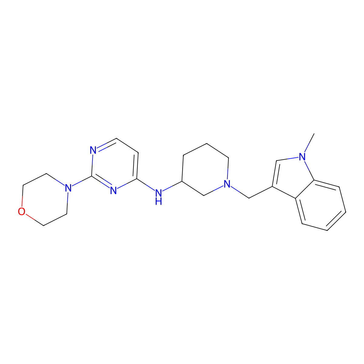 N-[1-[(1-methylindol-3-yl)methyl]piperidin-3-yl]-2-morpholin-4-ylpyrimidin-4-amine molecular structure, CAS 3082120-23-5