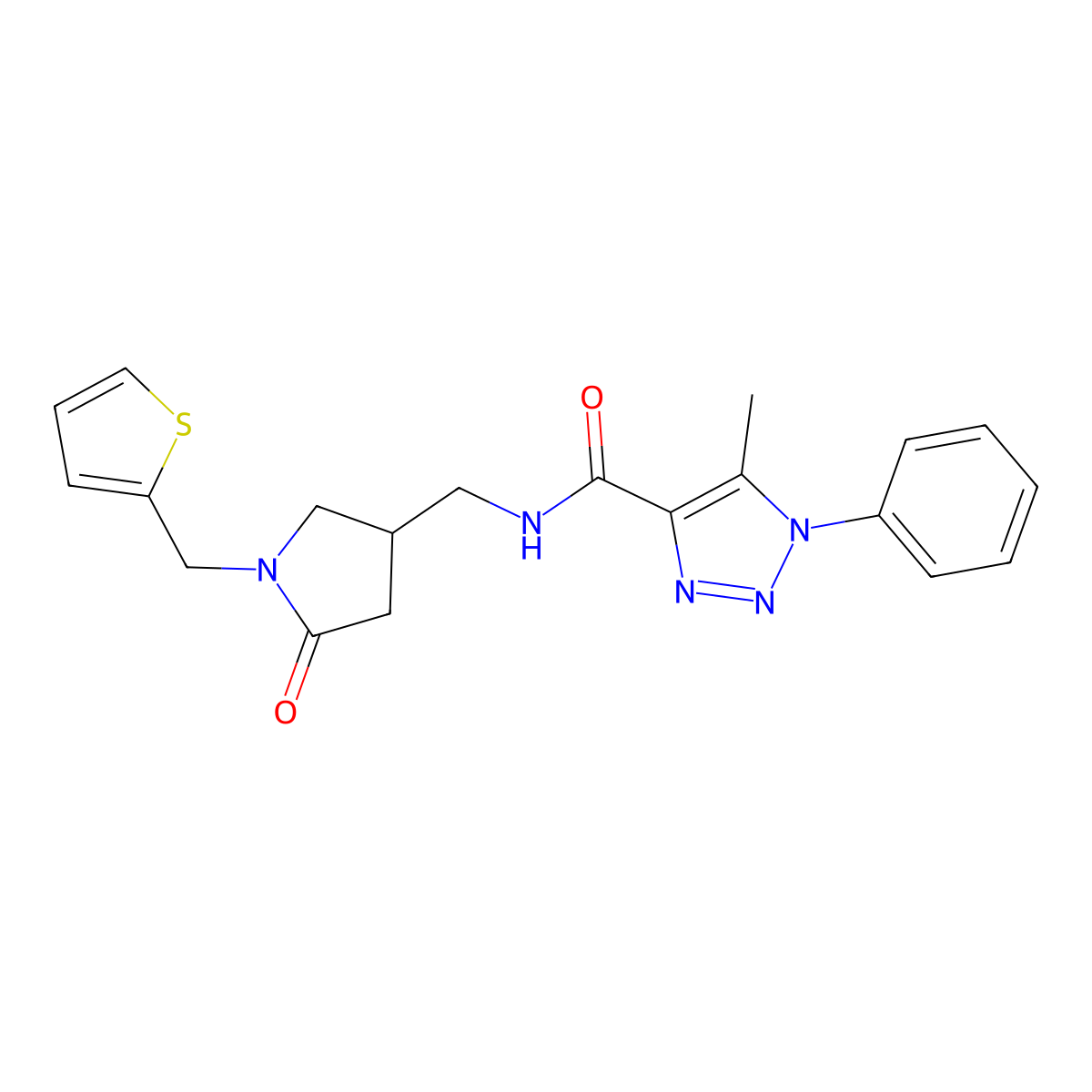 5-methylN-[[5-oxo-1-(thiophen-2-ylmethyl)pyrrolidin-3-yl]methyl]-1-phenyltriazole-4-carboxamide molecular structure, CAS 3082120-81-5