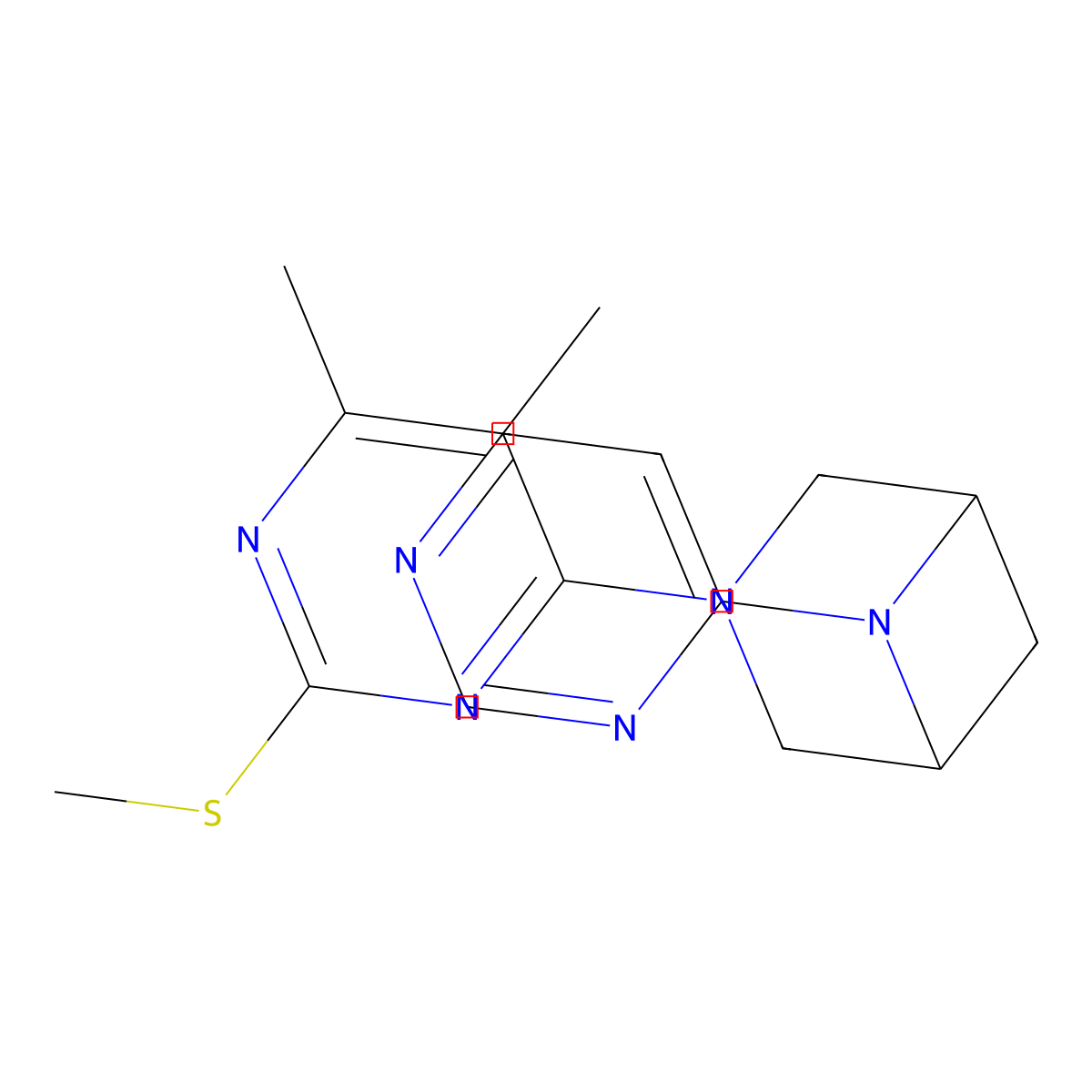 3-(5,6-Dimethyl-2-methylsulfanylpyrimidin-4-yl)-6-pyrimidin-4-yl-3,6-diazabicyclo[3.1.1]heptane molecular structure, CAS 3082121-37-4