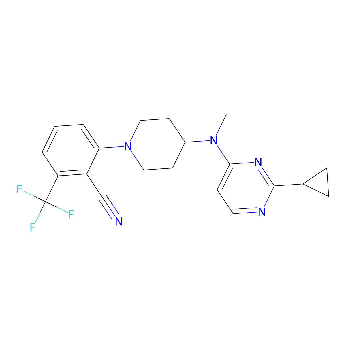 2-[4-[(2-Cyclopropylpyrimidin-4-yl)-methylamino]piperidin-1-yl]-6-(trifluoromethyl)benzonitrile molecular structure, CAS 3082121-79-4