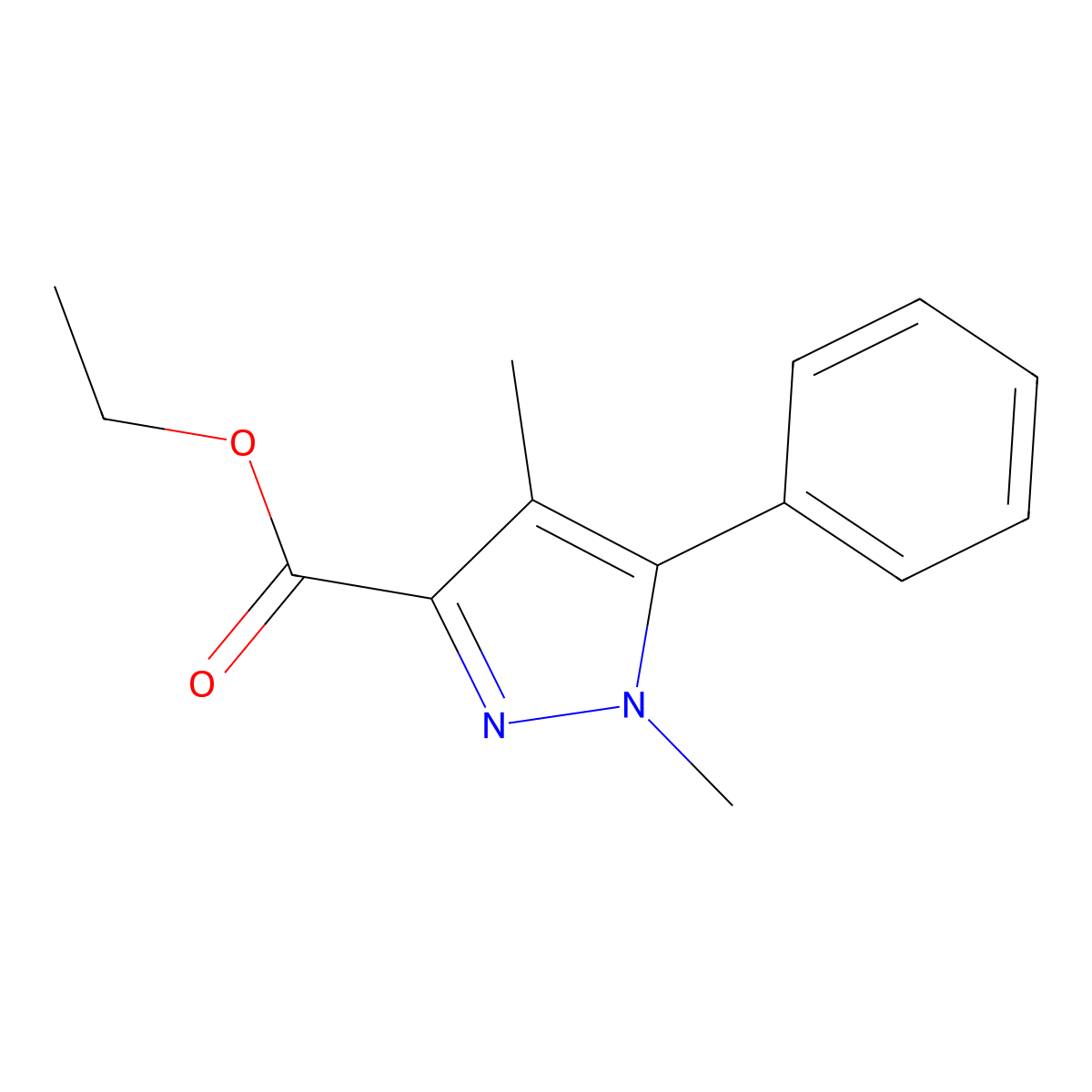 Ethyl 1,4-dimethyl-5-phenyl-1H-pyrazole-3-carboxylate molecular structure, CAS 30823-58-6