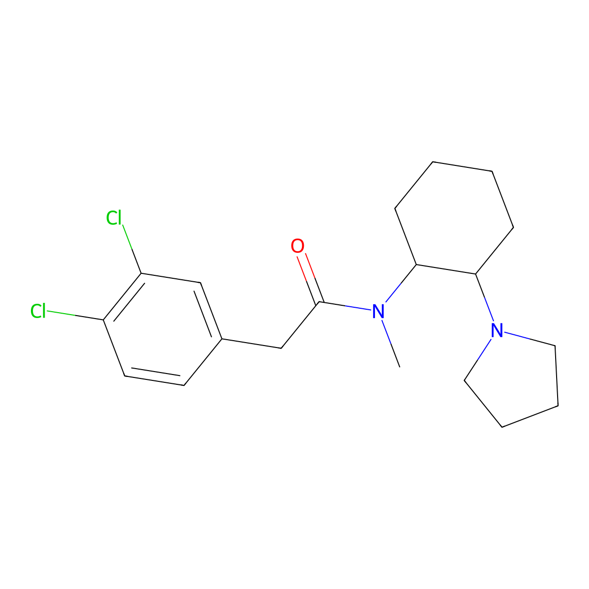 3,4-Dichloro-N-methyl-N-(2-(1-pyrrolidinyl)cyclohexyl)benzeneacetamide molecular structure, CAS 308240-58-6