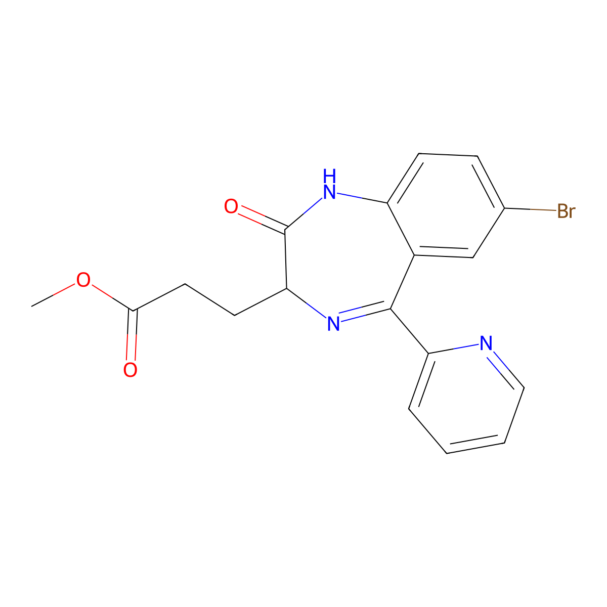 3-[(S)-7-bromo-2-oxo-5-pyridin-2-yl-2,3-dihydro-1H-1,4-benzodiazepin-3-yl]-propionic acid methyl ester molecular structure, CAS 308242-81-1