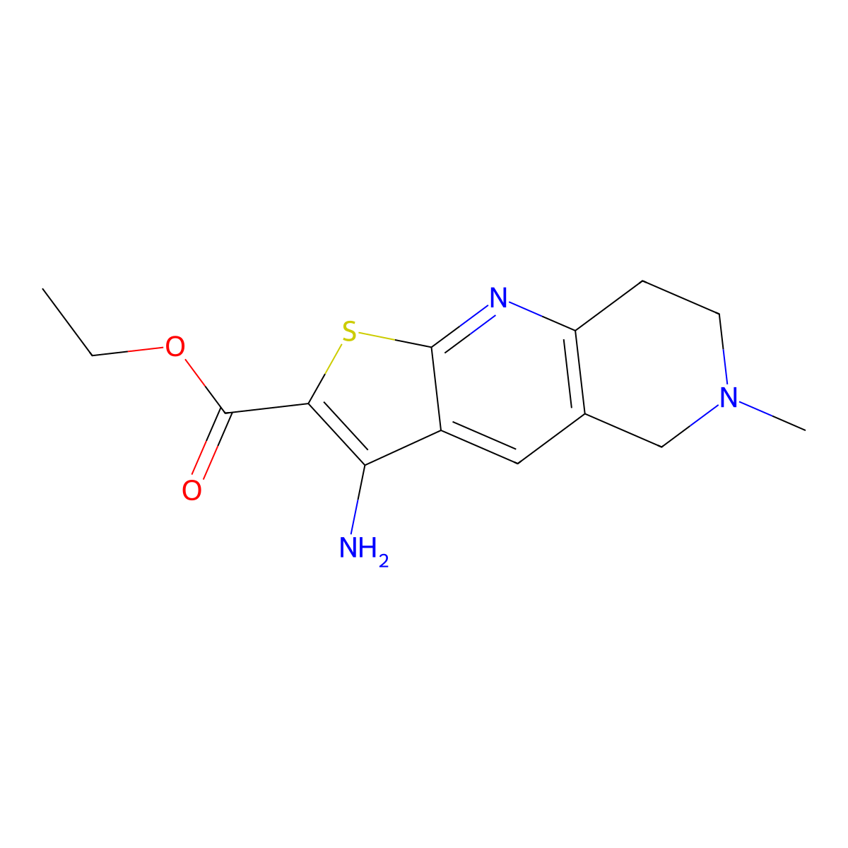 Ethyl 3-amino-6-methyl-5,6,7,8-tetrahydrothieno[2,3-B][1,6]naphthyridine-2-carboxylate molecular structure, CAS 308245-61-6