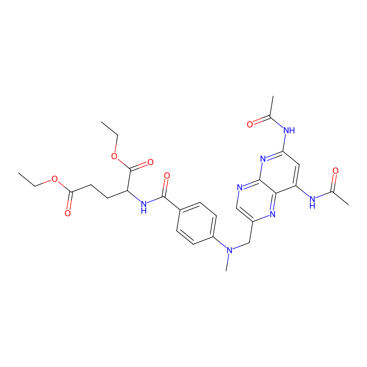 Diethyl 2-[[4-[(6,8-diacetamidopyrido[2,3-b]pyrazin-2-yl)methyl-methylamino]benzoyl]amino]pentanedioate molecular structure, CAS 30826-47-2
