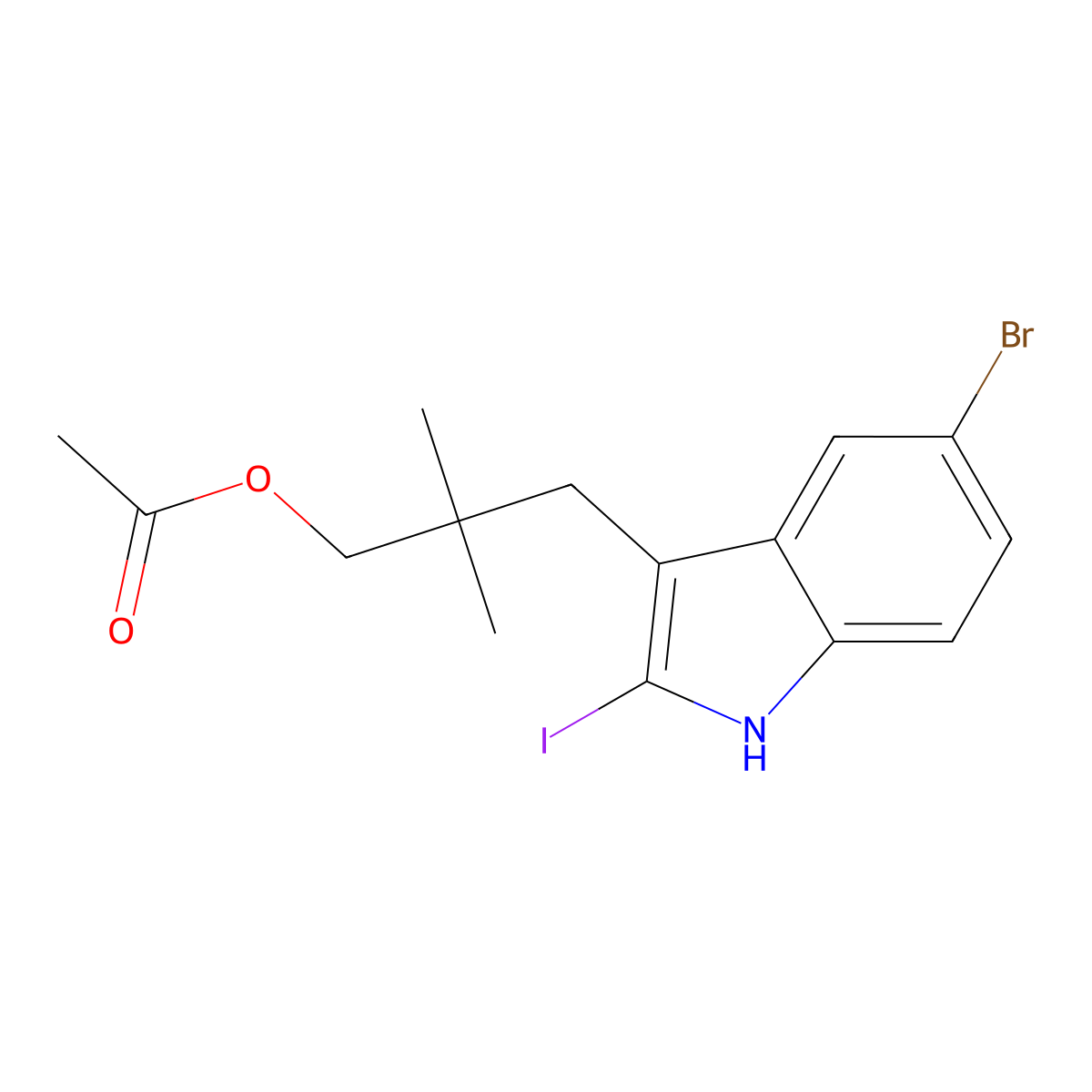 3-(5-bromo-2-iodo-1H-indol-3-yl)-2,2-dimethylpropyl acetate molecular structure, CAS 3082793-53-8