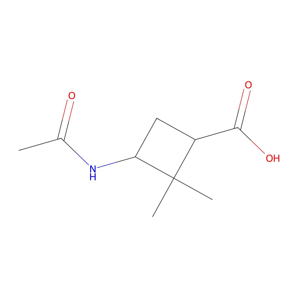 (1S,3R)-3-acetamido-2,2-dimethylcyclobutane-1-carboxylic acid molecular structure, CAS 308287-83-4