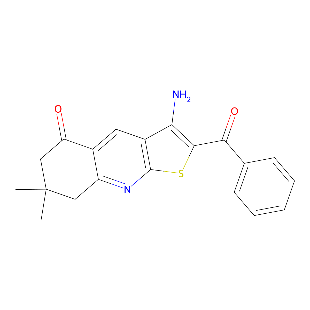 3-amino-2-benzoyl-7,7-dimethyl-7,8-dihydrothieno[2,3-b]quinolin-5(6H)-one molecular structure, CAS 308290-48-4