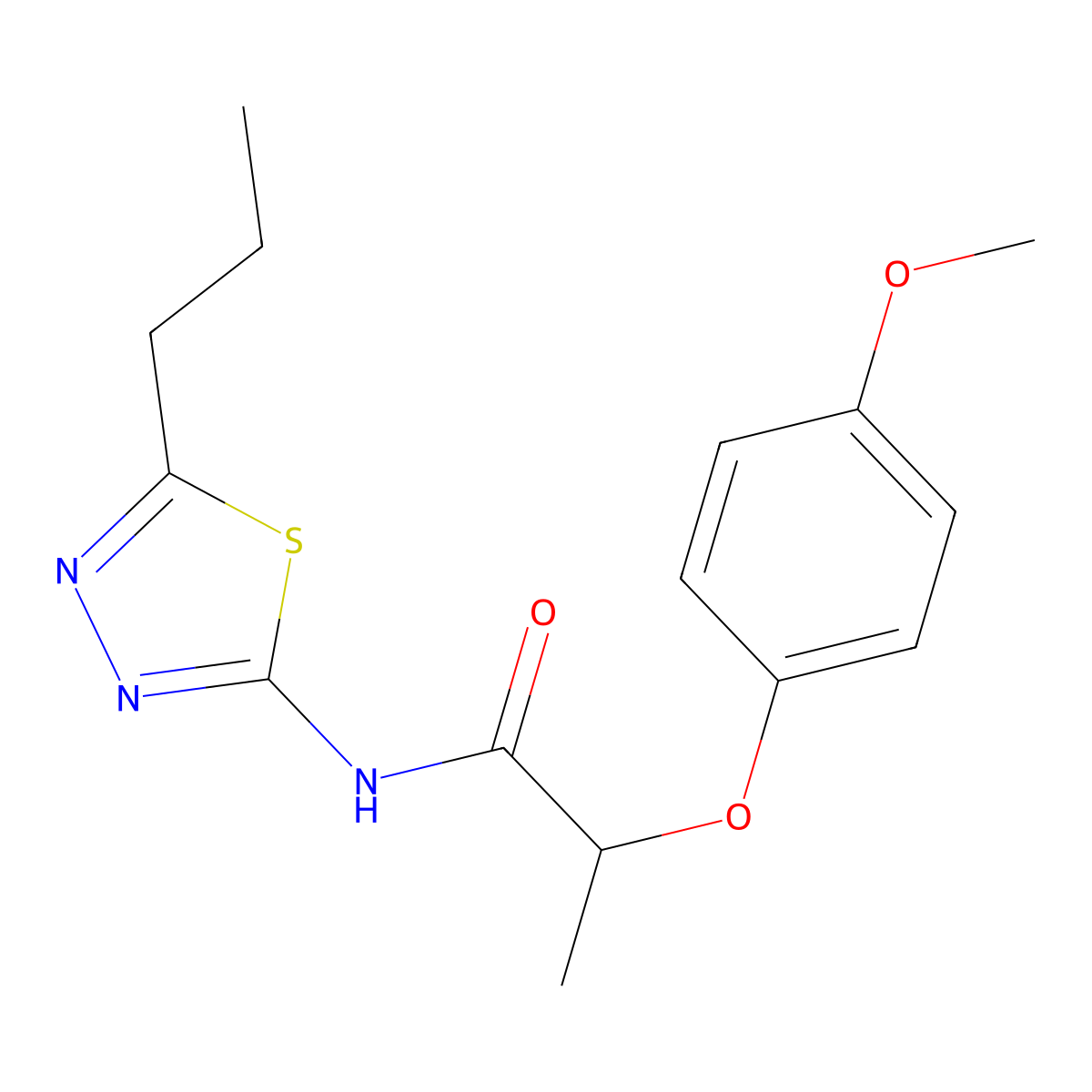 2-(4-methoxyphenoxy)-N-(5-propyl-1,3,4-thiadiazol-2-yl)propanamide molecular structure, CAS 308292-38-8