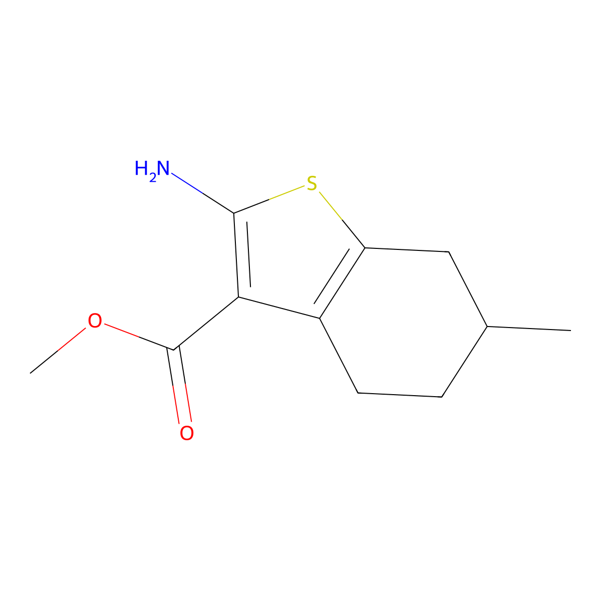 Methyl 2-amino-6-methyl-4,5,6,7-tetrahydro-1-benzothiophene-3-carboxylate molecular structure, CAS 308292-45-7