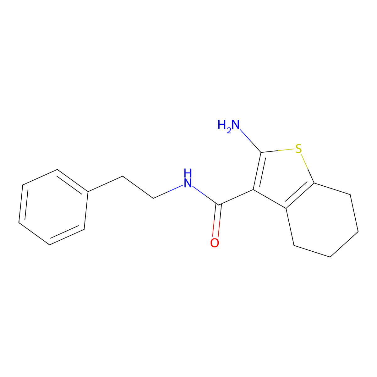 2-Amino-4,5,6,7-tetrahydro-N-(2-phenylethyl)benzo(b)thiophene-3-carboxamide molecular structure, CAS 308292-46-8