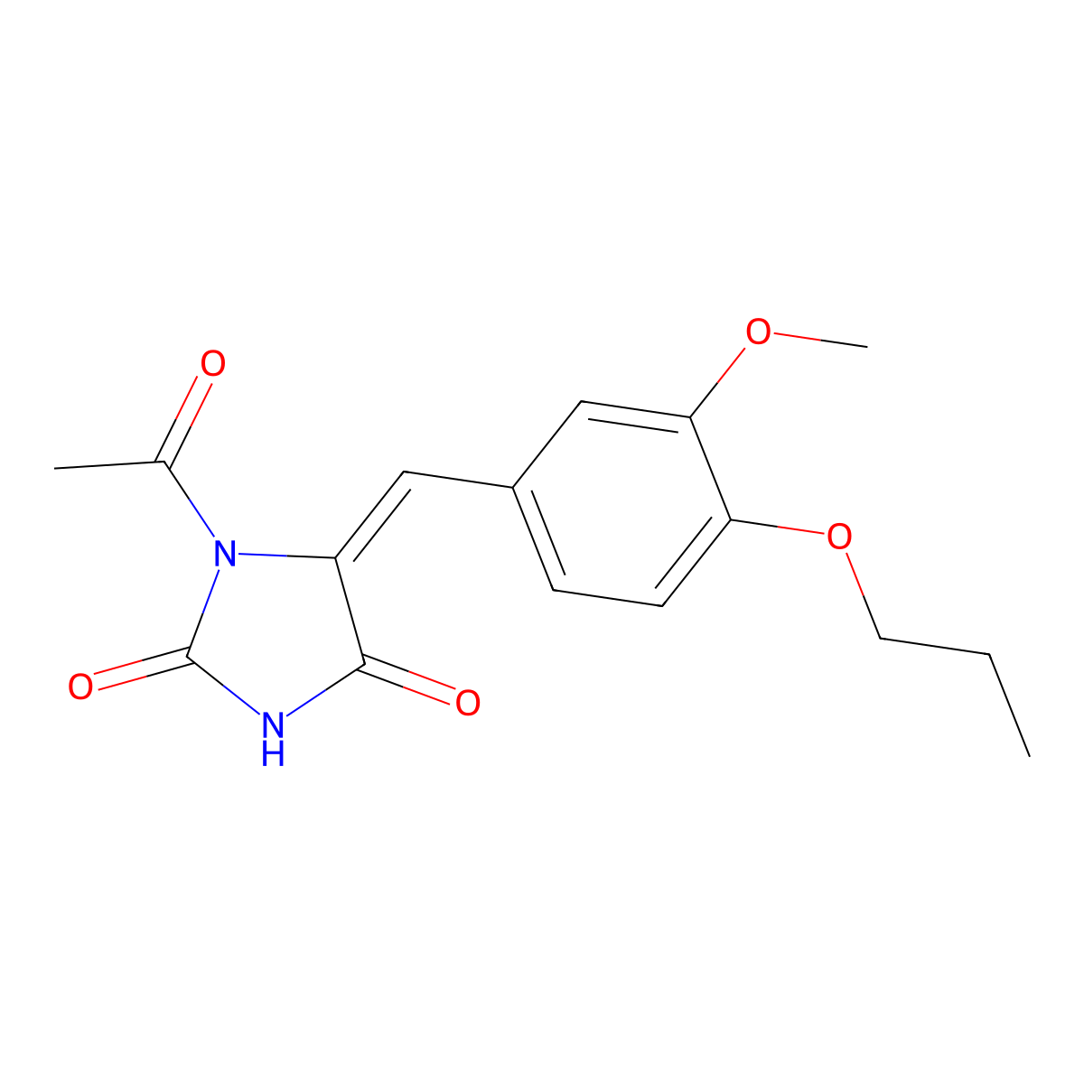 1-Acetyl-5-[(3-methoxy-4-propoxyphenyl)methylidene]imidazolidine-2,4-dione molecular structure, CAS 308292-50-4