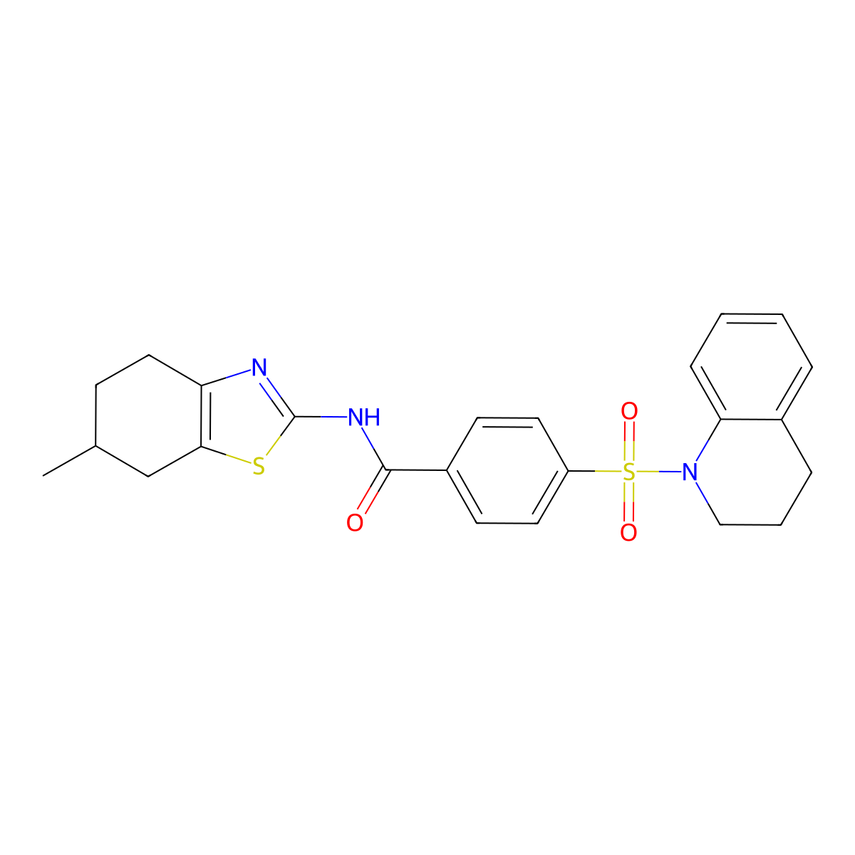 4-((3,4-dihydroquinolin-1(2H)-yl)sulfonyl)-N-(6-methyl-4,5,6,7-tetrahydrobenzo[d]thiazol-2-yl)benzamide molecular structure, CAS 308292-92-4