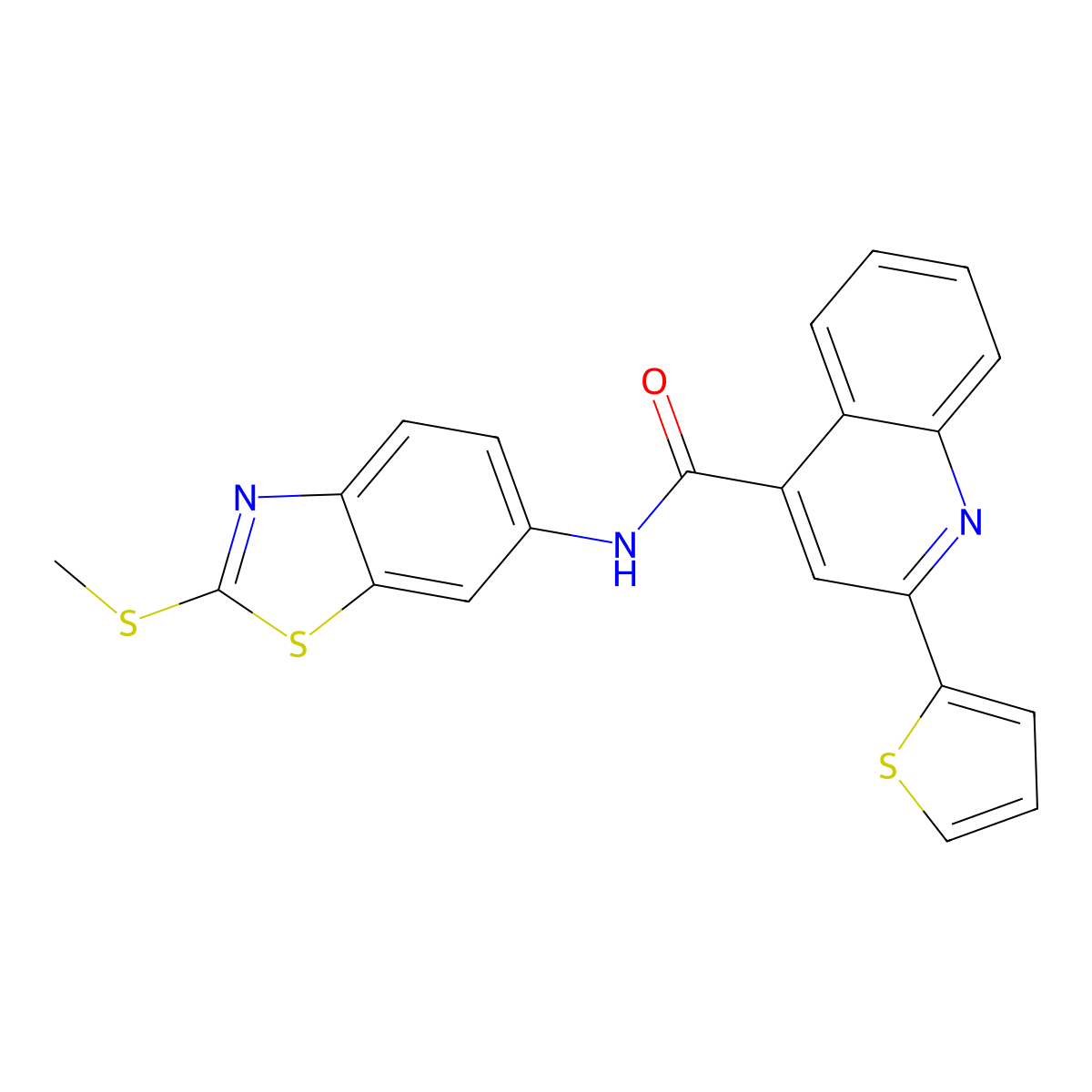 N-[2-(methylsulfanyl)-1,3-benzothiazol-6-yl]-2-(thiophen-2-yl)quinoline-4-carboxamide molecular structure, CAS 308292-98-0