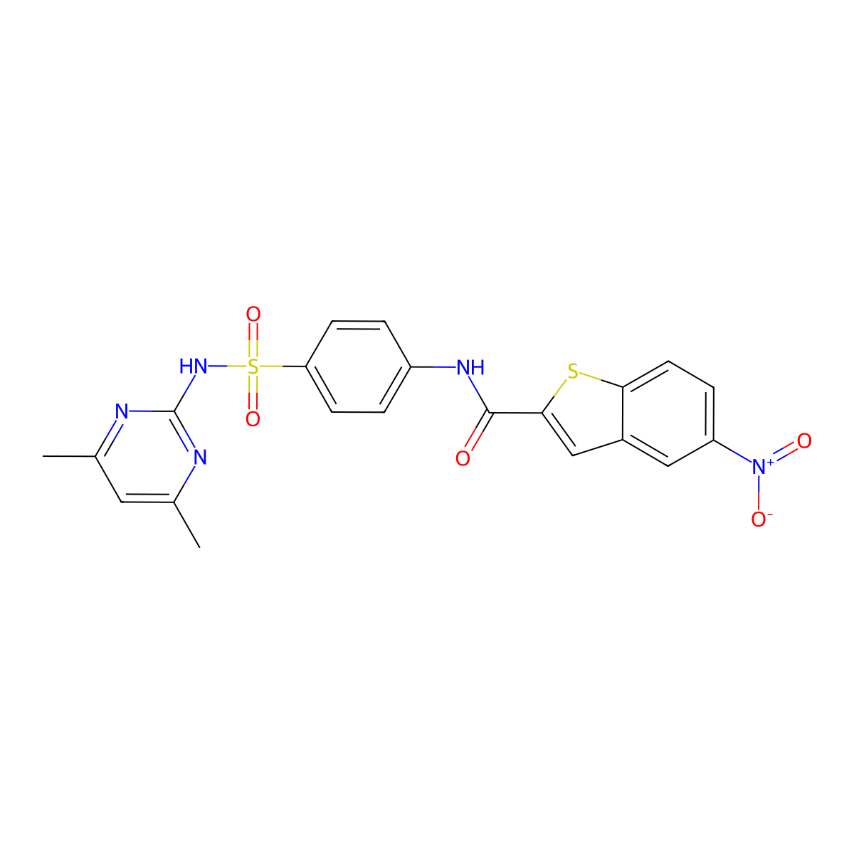 N-(4-(N-(4,6-dimethylpyrimidin-2-yl)sulfamoyl)phenyl)-5-nitrobenzo[b]thiophene-2-carboxamide molecular structure, CAS 308293-14-3