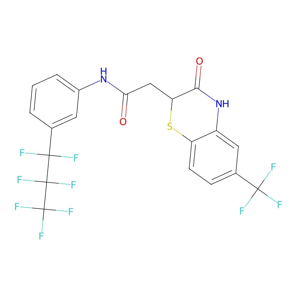 2-(3-oxo-6-(trifluoromethyl)-3,4-dihydro-2H-benzo[b][1,4]thiazin-2-yl)-N-(3-(perfluoropropyl)phenyl)acetamide molecular structure, CAS 308293-31-4