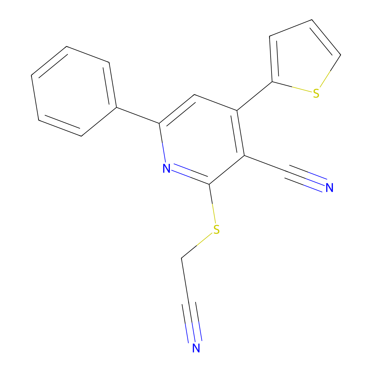 2-[(Cyanomethyl)sulfanyl]-6-phenyl-4-(2-thienyl)nicotinonitrile molecular structure, CAS 308293-70-1