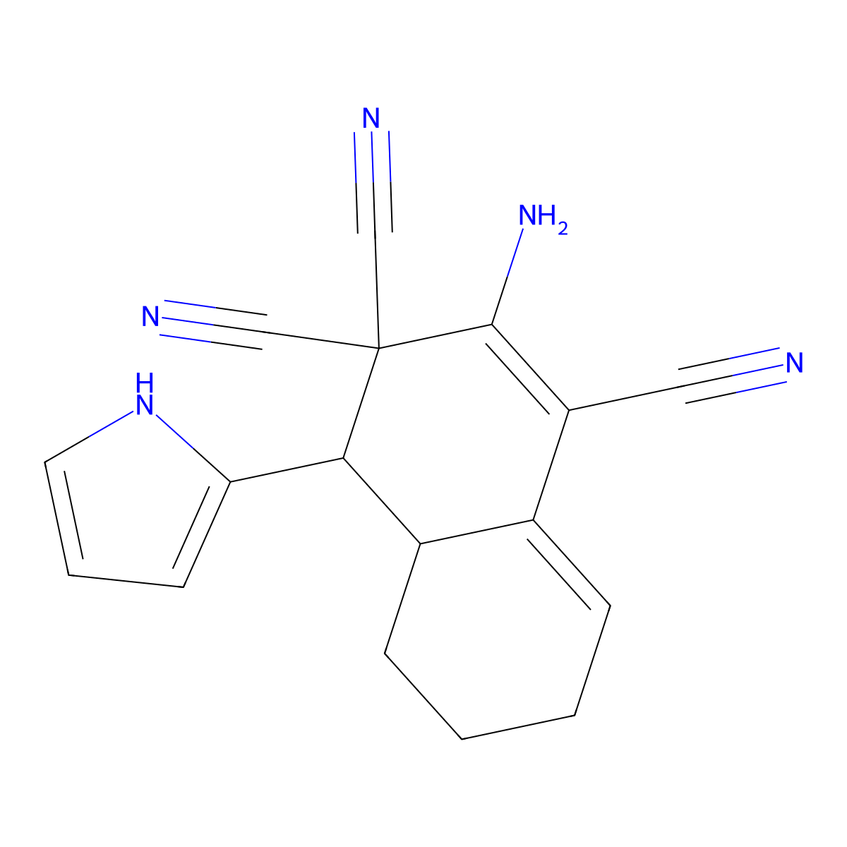 2-Amino-4-(1H-pyrrol-2-yl)-4a,5,6,7-tetrahydro-4H-naphthalene-1,3,3-tricarbonitrile molecular structure, CAS 308294-08-8