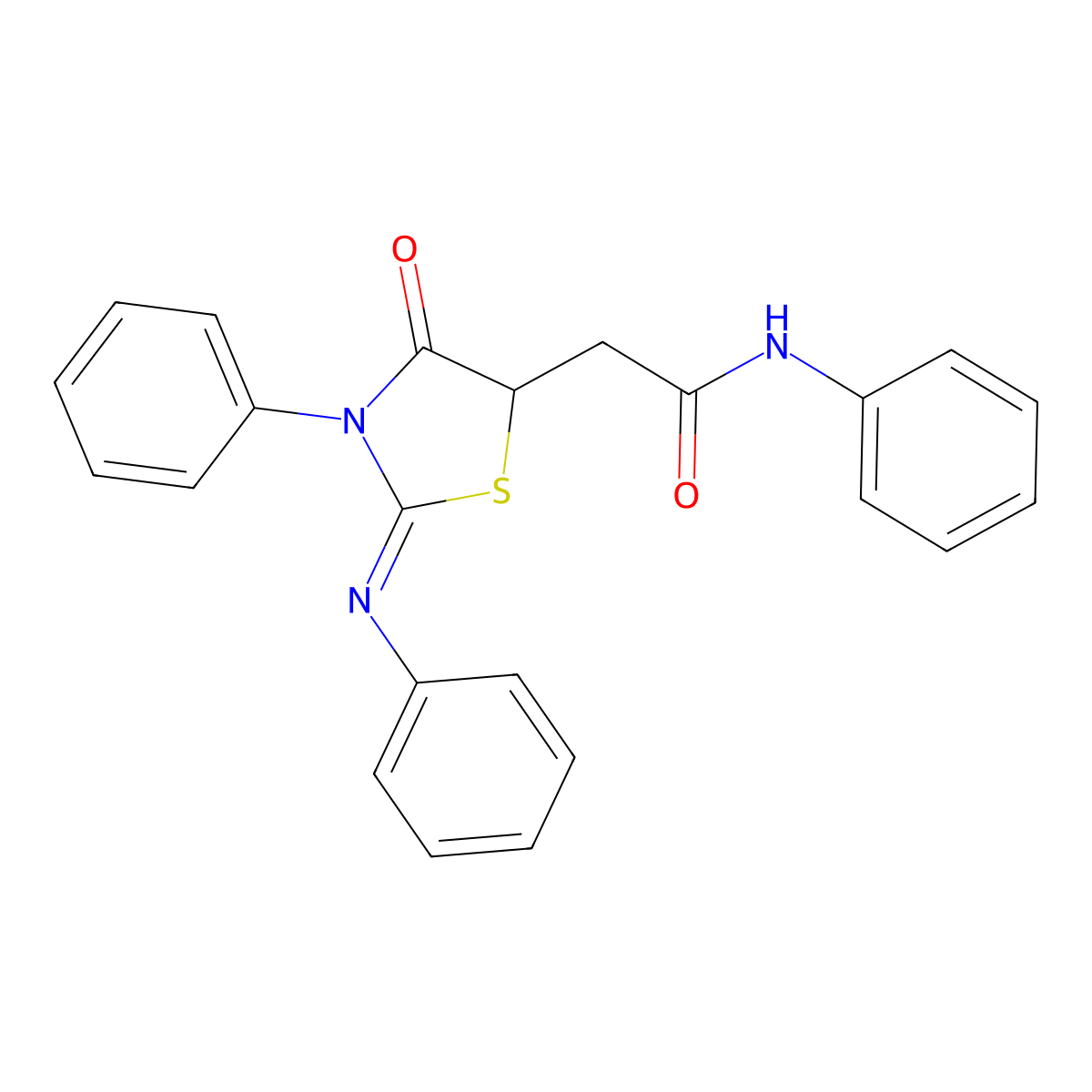 2-[(2Z)-4-oxo-3-phenyl-2-(phenylimino)-1,3-thiazolidin-5-yl]-N-phenylacetamide molecular structure, CAS 308294-70-4