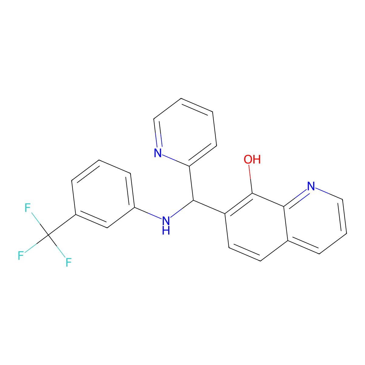 7-(Pyridin-2-yl((3-(trifluoromethyl)phenyl)amino)methyl)quinolin-8-ol molecular structure, CAS 308294-75-9
