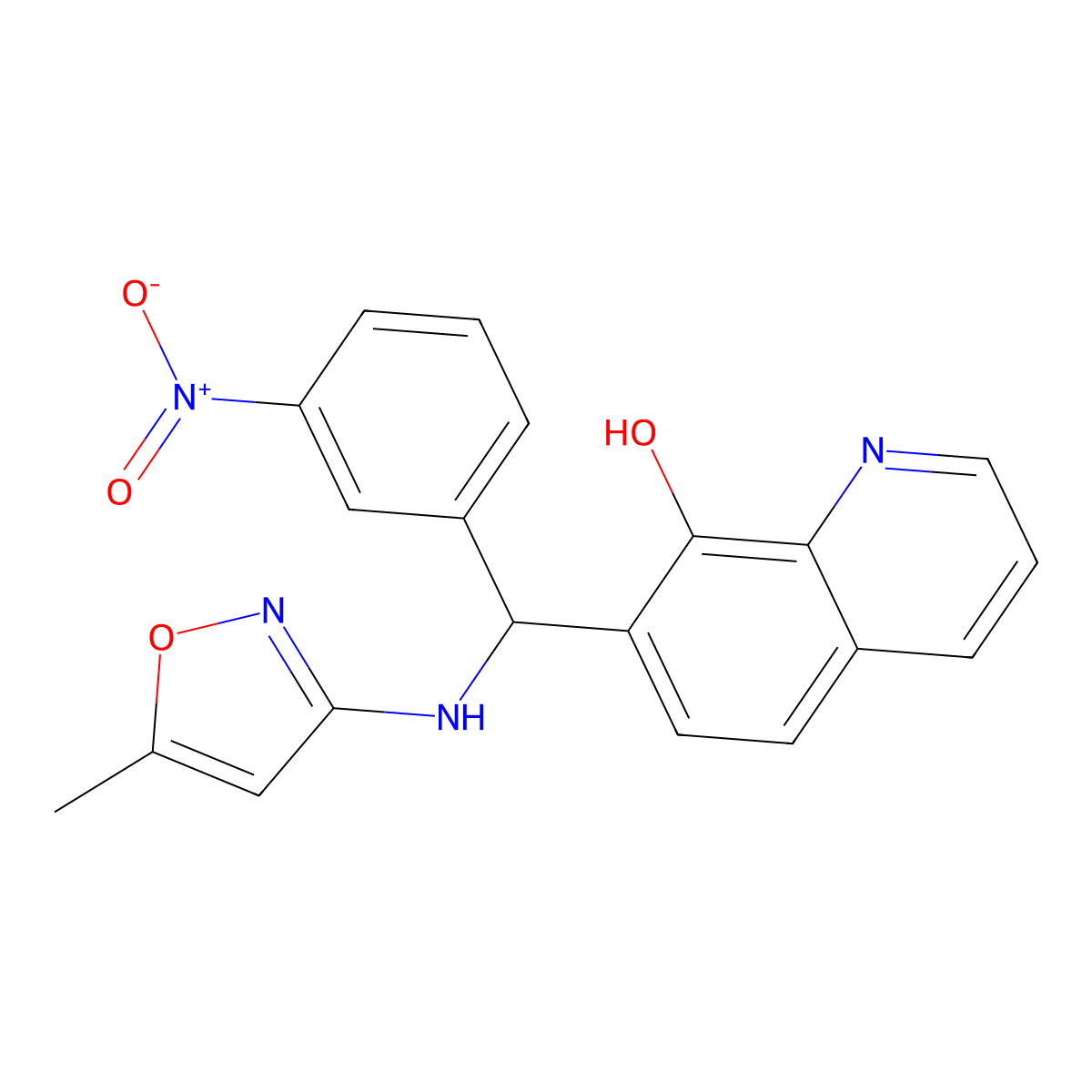 7-(((5-Methylisoxazol-3-yl)amino)(3-nitrophenyl)methyl)quinolin-8-ol molecular structure, CAS 308294-76-0