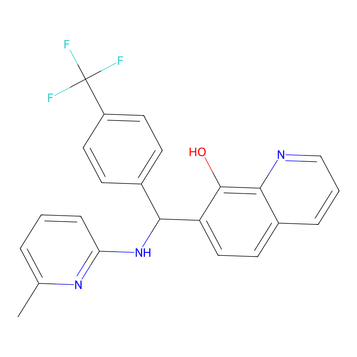 7-(((6-Methylpyridin-2-yl)amino)(4-(trifluoromethyl)phenyl)methyl)quinolin-8-ol molecular structure, CAS 308294-79-3