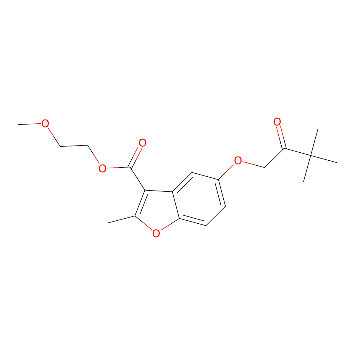 2-Methoxyethyl 5-(3,3-dimethyl-2-oxobutoxy)-2-methyl-1-benzofuran-3-carboxylate molecular structure, CAS 308295-18-3