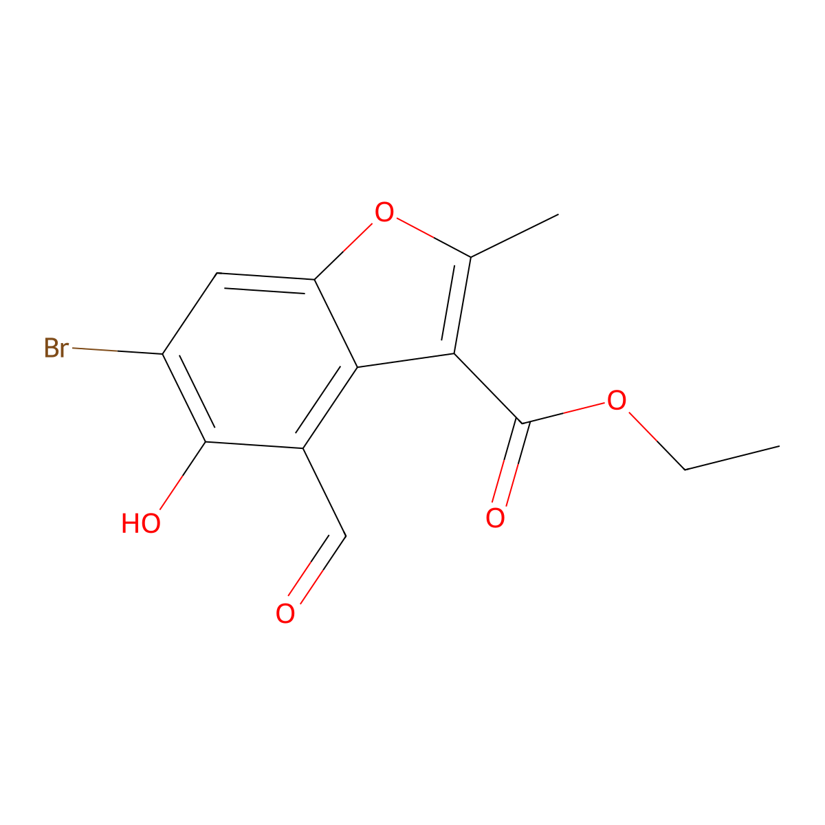 Ethyl 6-bromo-4-formyl-5-hydroxy-2-methyl-1-benzofuran-3-carboxylate molecular structure, CAS 308295-26-3