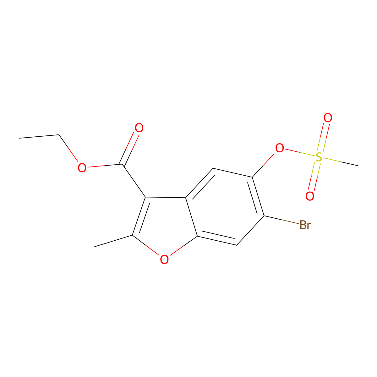 Ethyl 6-bromo-5-(methanesulfonyloxy)-2-methyl-1-benzofuran-3-carboxylate molecular structure, CAS 308295-32-1