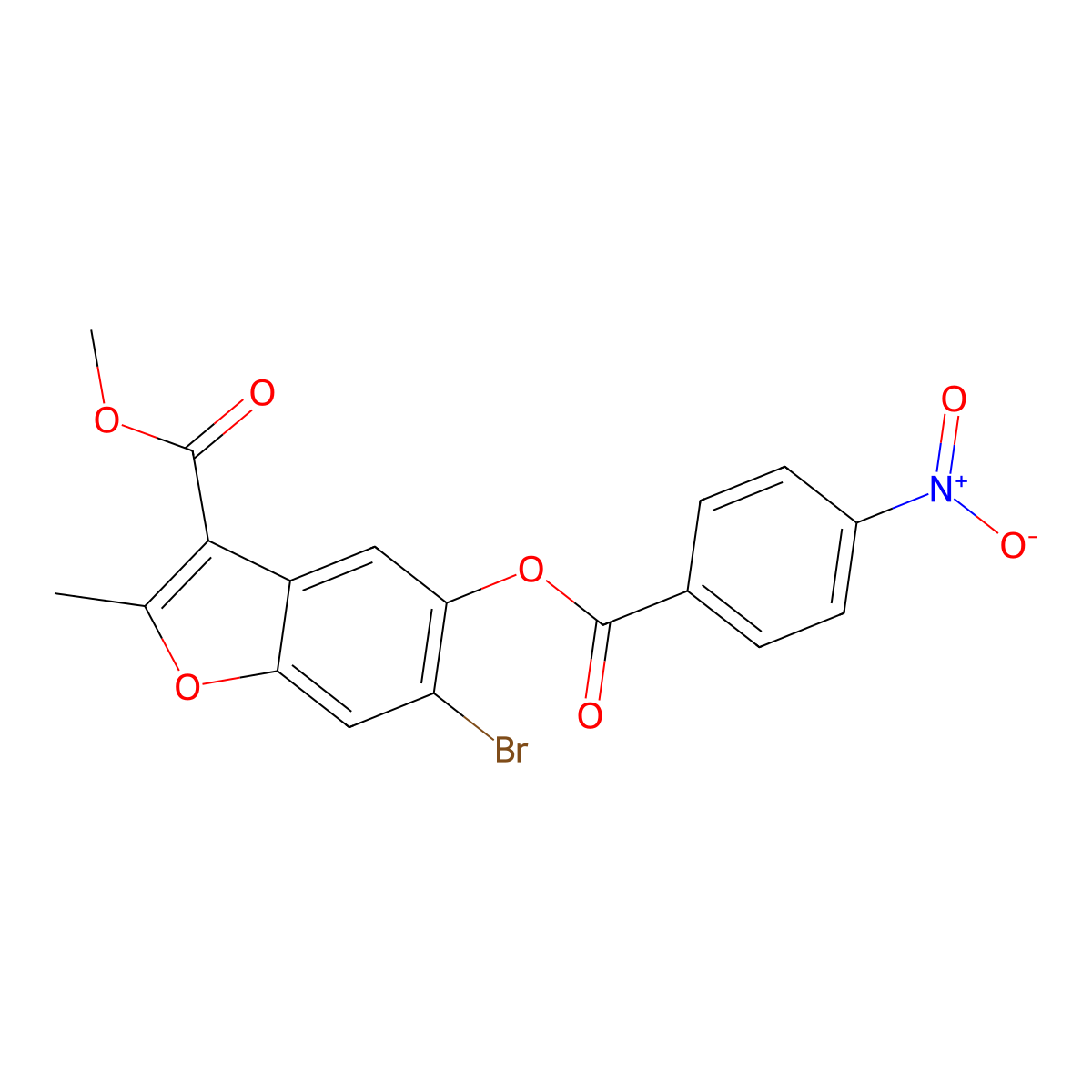 Methyl 6-bromo-2-methyl-5-(4-nitrobenzoyloxy)-1-benzofuran-3-carboxylate molecular structure, CAS 308295-38-7