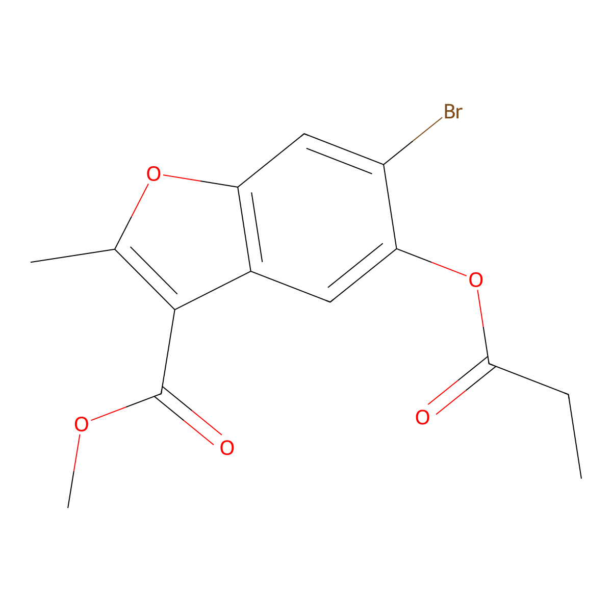 Methyl 6-bromo-2-methyl-5-(propanoyloxy)-1-benzofuran-3-carboxylate molecular structure, CAS 308295-41-2