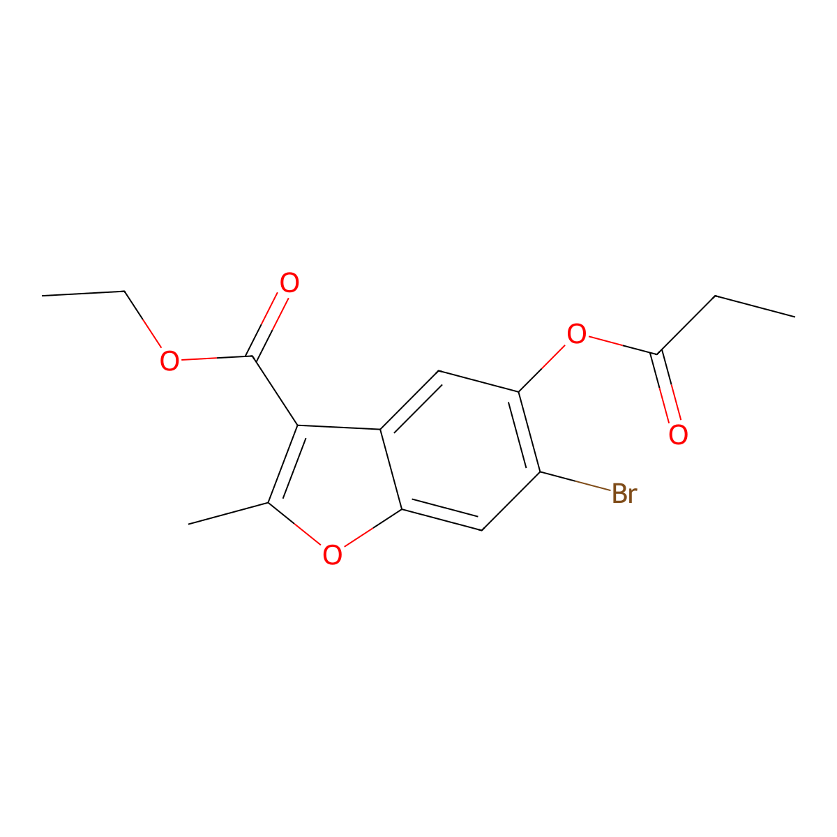 Ethyl 6-bromo-2-methyl-5-(propanoyloxy)-1-benzofuran-3-carboxylate molecular structure, CAS 308295-42-3