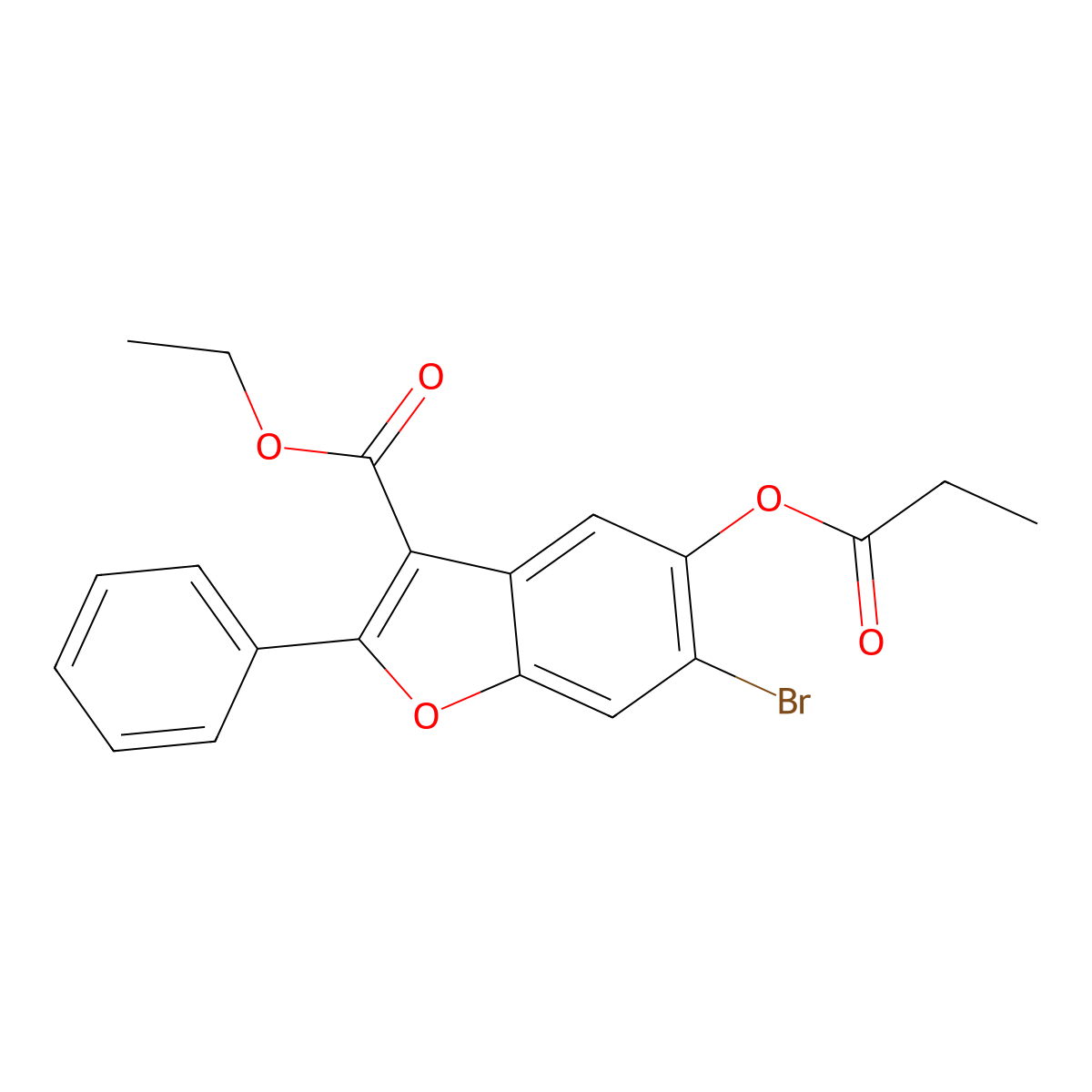 Ethyl 6-bromo-2-phenyl-5-(propanoyloxy)-1-benzofuran-3-carboxylate molecular structure, CAS 308295-44-5