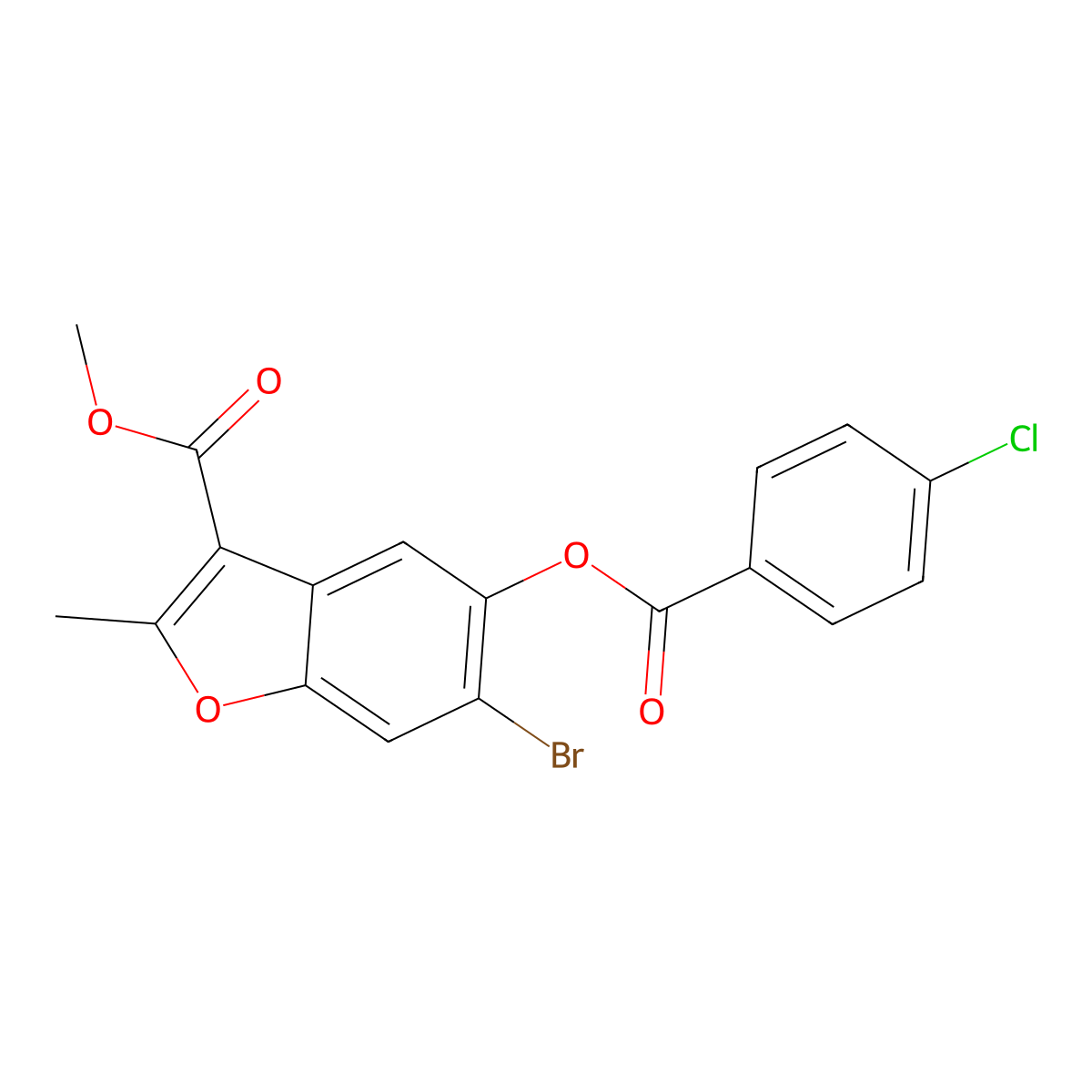 Methyl 6-bromo-5-(4-chlorobenzoyloxy)-2-methyl-1-benzofuran-3-carboxylate molecular structure, CAS 308295-60-5