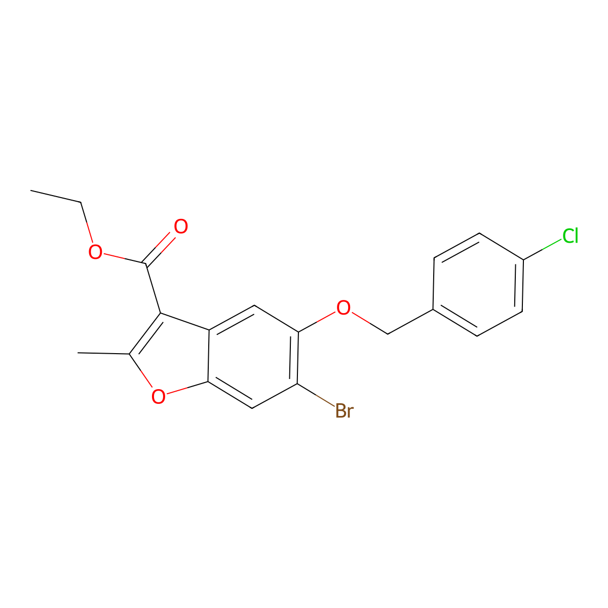 Ethyl 6-bromo-5-[(4-chlorophenyl)methoxy]-2-methyl-1-benzofuran-3-carboxylate molecular structure, CAS 308295-75-2