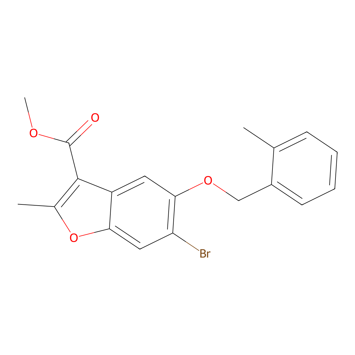 Methyl 6-bromo-2-methyl-5-[(2-methylphenyl)methoxy]-1-benzofuran-3-carboxylate molecular structure, CAS 308295-78-5