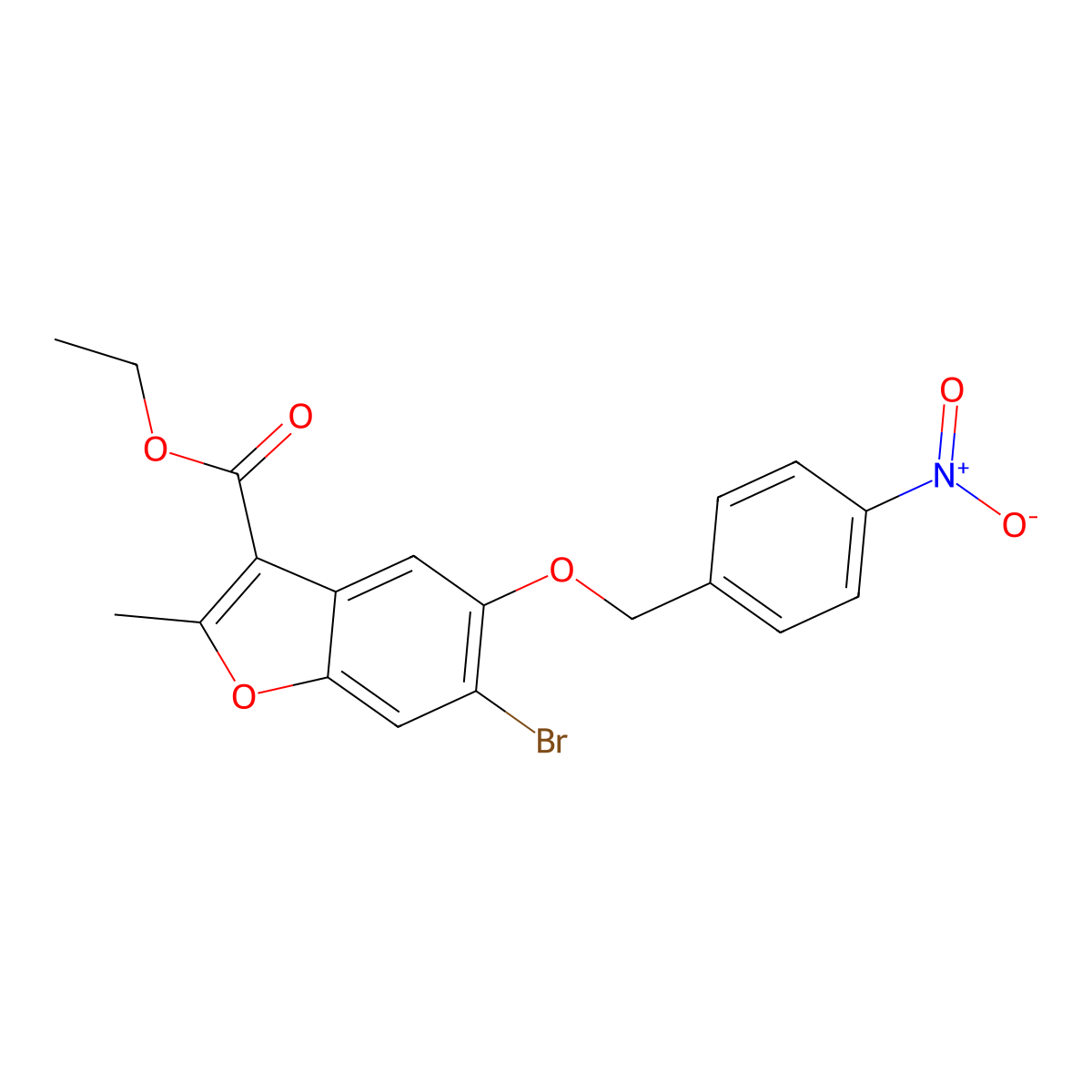 Ethyl 6-bromo-2-methyl-5-[(4-nitrophenyl)methoxy]-1-benzofuran-3-carboxylate molecular structure, CAS 308295-83-2