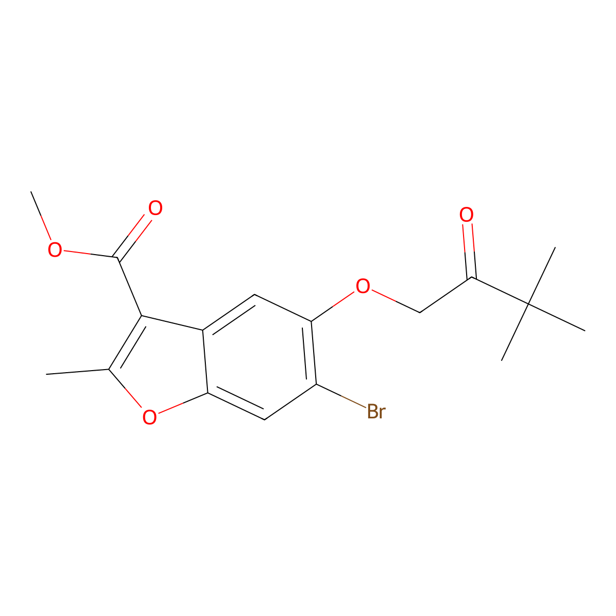 Methyl 6-bromo-5-(3,3-dimethyl-2-oxobutoxy)-2-methyl-1-benzofuran-3-carboxylate molecular structure, CAS 308295-85-4
