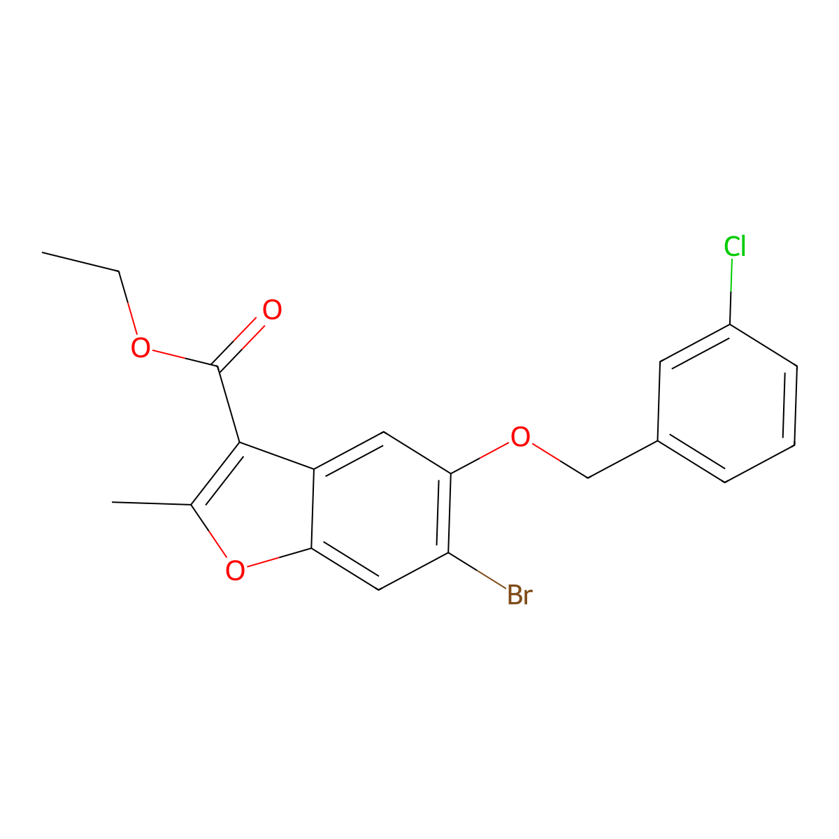 Ethyl 6-bromo-5-[(3-chlorophenyl)methoxy]-2-methyl-1-benzofuran-3-carboxylate molecular structure, CAS 308295-87-6