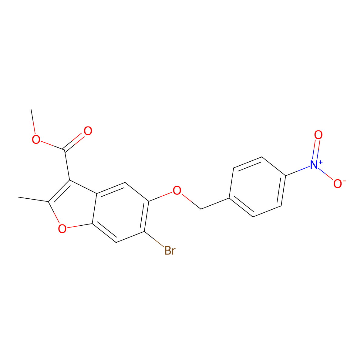 Methyl 6-bromo-2-methyl-5-[(4-nitrophenyl)methoxy]-1-benzofuran-3-carboxylate molecular structure, CAS 308295-93-4