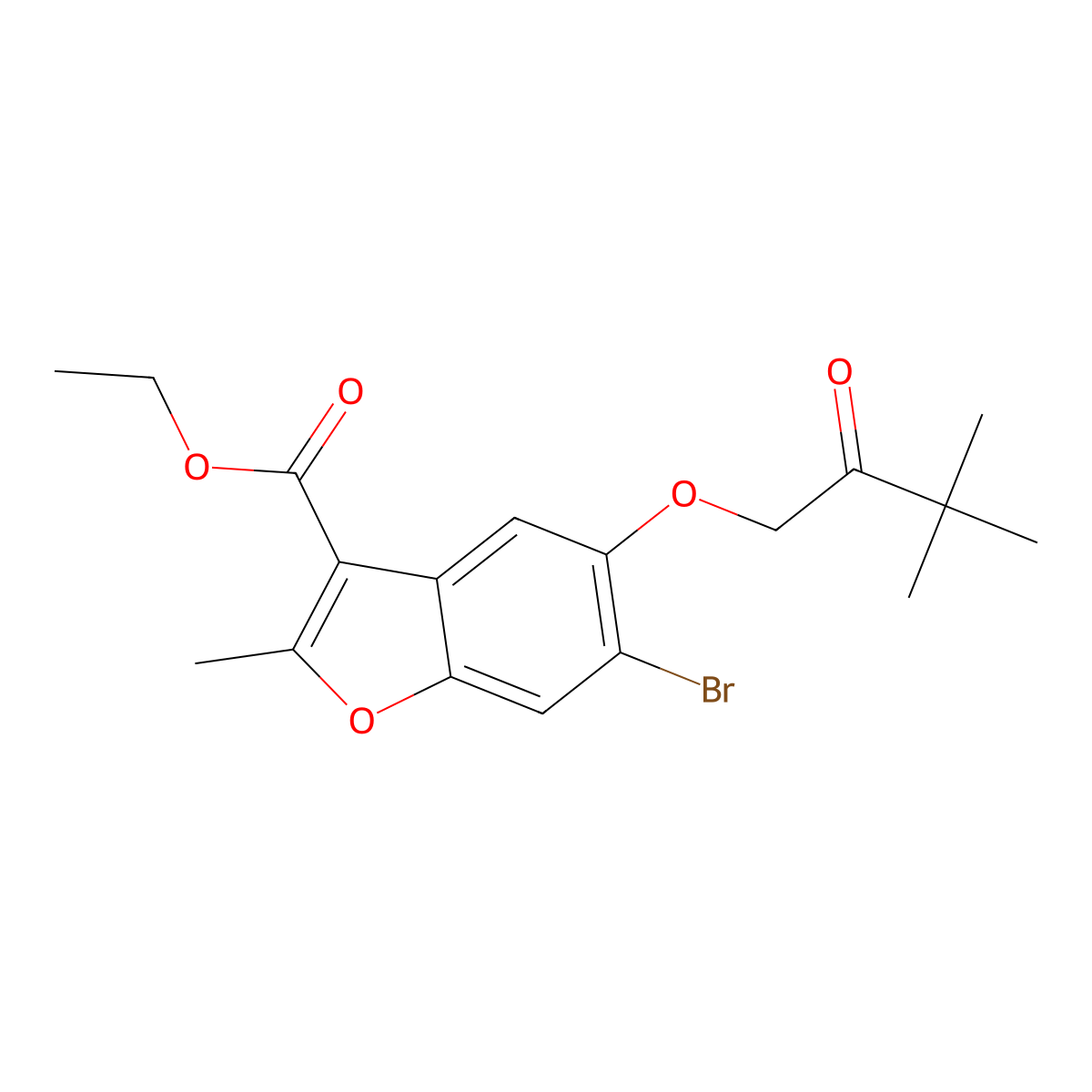 Ethyl 6-bromo-5-(3,3-dimethyl-2-oxobutoxy)-2-methyl-1-benzofuran-3-carboxylate molecular structure, CAS 308296-04-0