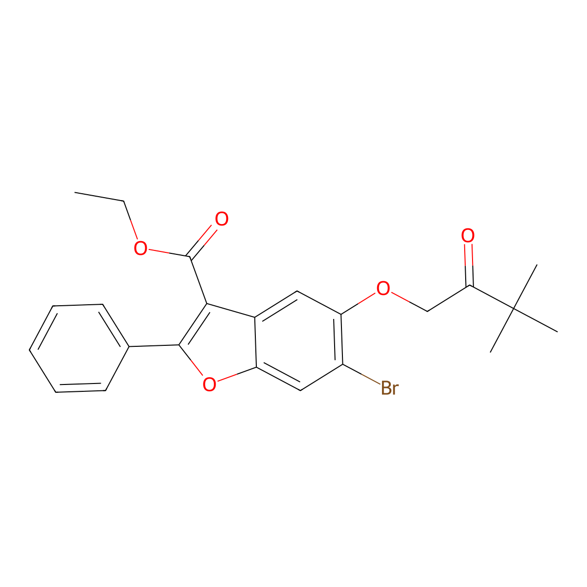 Ethyl 6-bromo-5-(3,3-dimethyl-2-oxobutoxy)-2-phenyl-1-benzofuran-3-carboxylate molecular structure, CAS 308296-07-3