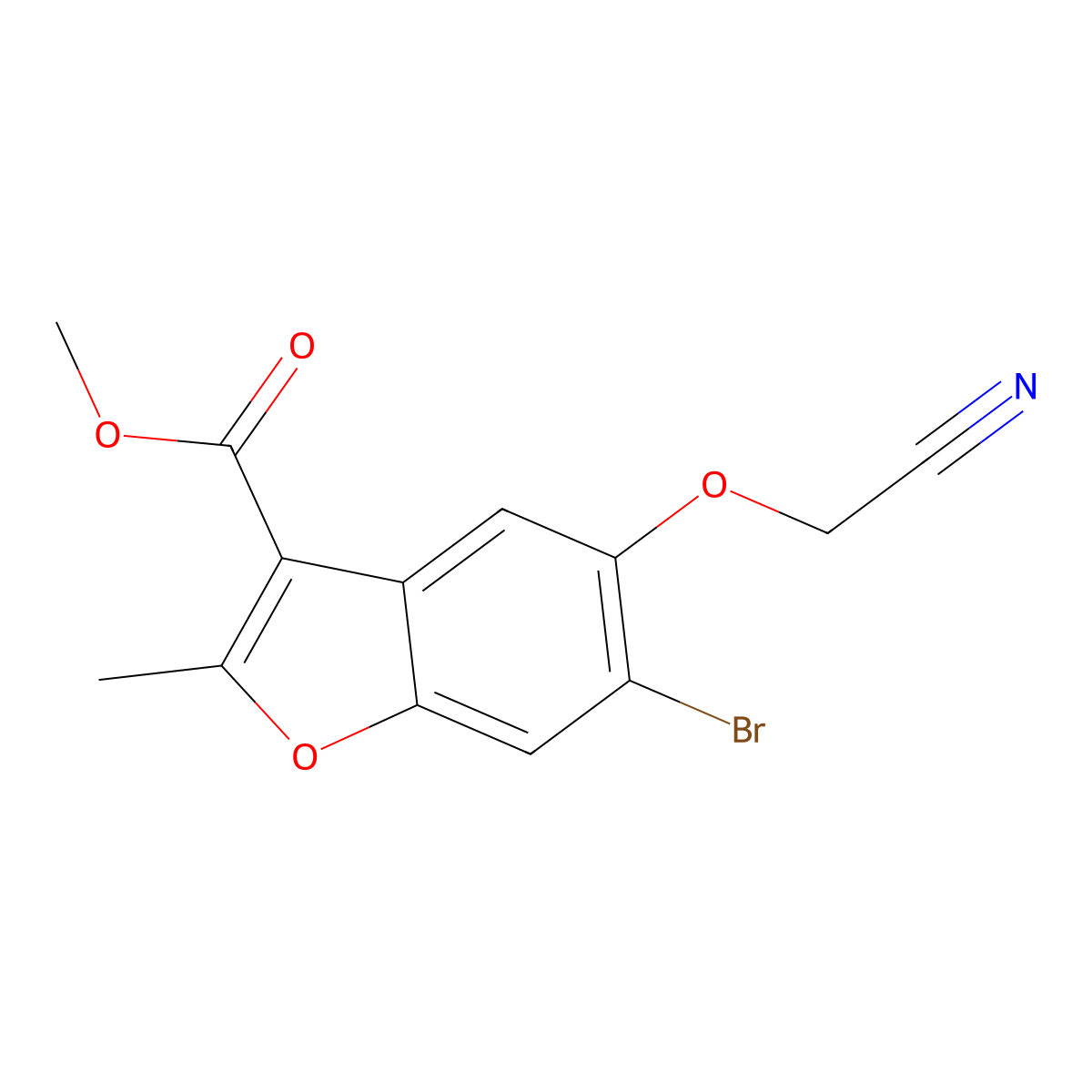 Methyl 6-bromo-5-(cyanomethoxy)-2-methyl-1-benzofuran-3-carboxylate molecular structure, CAS 308296-22-2