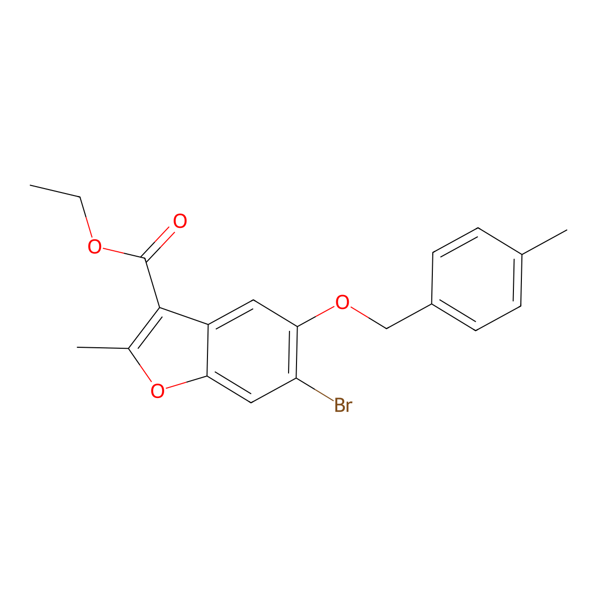 Ethyl 6-bromo-2-methyl-5-[(4-methylphenyl)methoxy]-1-benzofuran-3-carboxylate molecular structure, CAS 308296-26-6