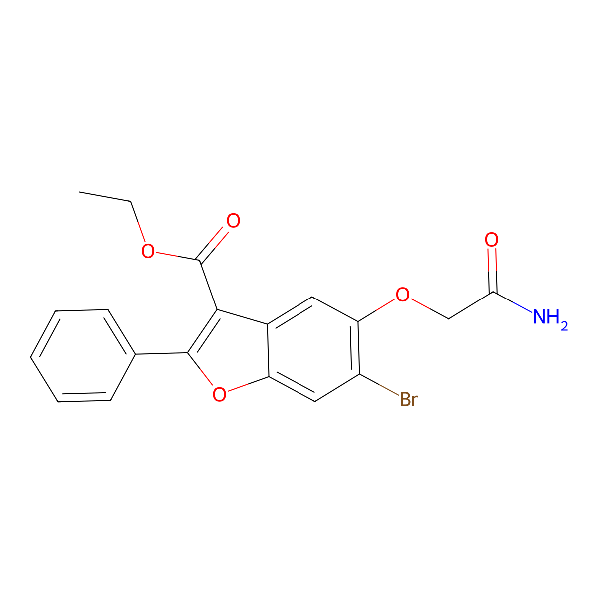 Ethyl 6-bromo-5-(carbamoylmethoxy)-2-phenyl-1-benzofuran-3-carboxylate molecular structure, CAS 308296-30-2